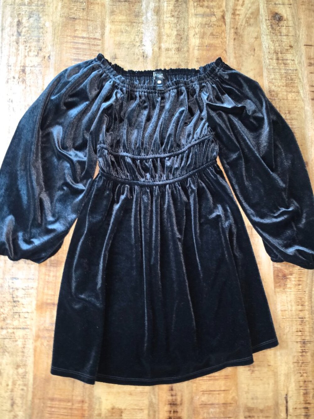 AQUA Girls Black Velvet Dress Size 12 Smocked Waist Long Sleeve